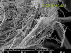Amiante de chrysotile dans tissu amianté, image MEB | © CRB Analyse Service GmbH