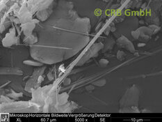 Amiante d'anthophyllite dans talc, image MEB | © CRB Analyse Service GmbH