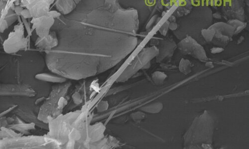 SEM-picture of amphibole asbestos, anthophyllite in plasters, trowlled on materials and paints | © CRB Analyse Service GmbH