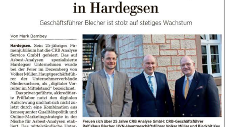 Reportaje sobre el 25 aniversario de CRB Analyse Service GmbH en el periódico HNA. | © Göttinger Tageblatt GmbH & Co. KG