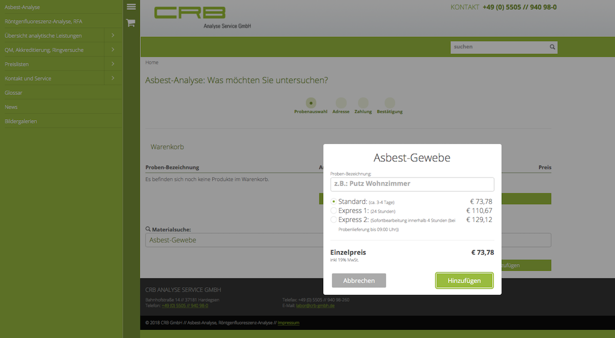 CRB Klantenwinkel Monsteraanduiding Asbestanalyse