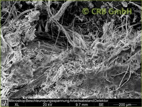 REM-Bild Chrysotil-Asbest in Nachtspeicherofen | © CRB Analyse Service GmbH REM-Bild Chrysotil-Asbest in Nachtspeicherofen | © CRB Analyse Service GmbH