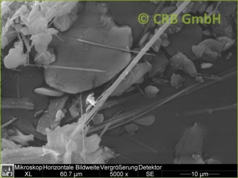 REM-Bild Anthophyllit-Asbest in Talkum | © CRB Analyse Service GmbH REM-Bild Anthophyllit-Asbest in Talkum | © CRB Analyse Service GmbH
