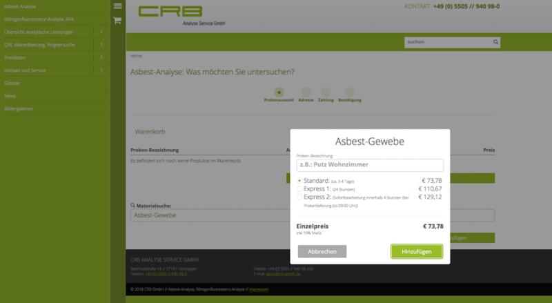 CRB identification de l'échantillon d'identification de l'amiante dans l'atelier d'un client CRB