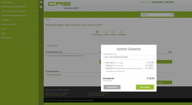 CRB Kundenshop Probenbezeichnung Asbest-Analyse