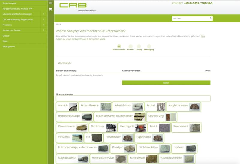 CRB customer shop selection asbestos analysis