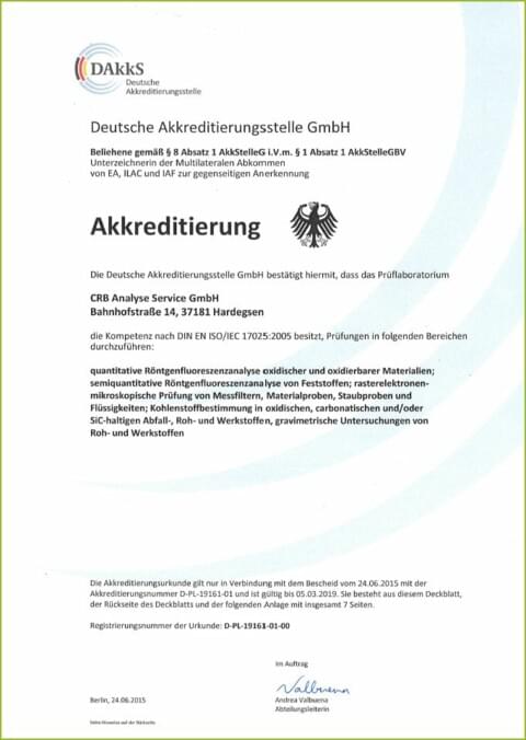 CRB GmbH | Akkrditierungsurkunde | © CRB Analyse Service GmbH