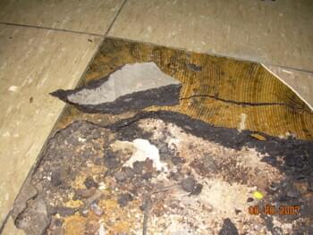 Fliesen aus asbesthaltigem Estrich in typischer 70er Jahre-Optik | © 2019, CRB Analyse Service GmbH