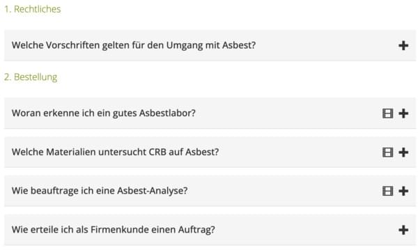 FAQ-Bereich Asbest und Asbest-Analyse mit Erklärvideos